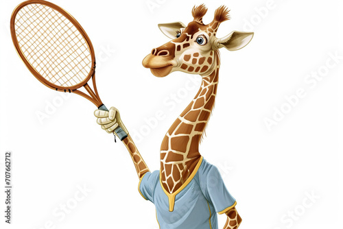 cartoon giraffe holding a racket © Angahmu2