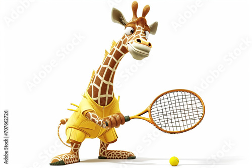 cartoon giraffe holding a racket © Angahmu2