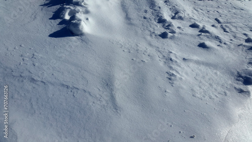 Snowy plain. Snow surface. Winter snowy landscape