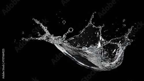 a water splash in liquid on a black background, water splash isolated on black background.Stop motion freeze shot. Splash Water for texture elements