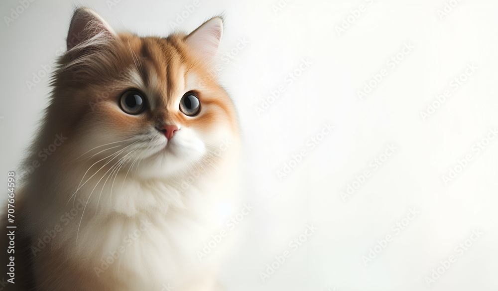 Very cute young bicolor cat sitting straig ht Happy cute cat on white background, generative ai