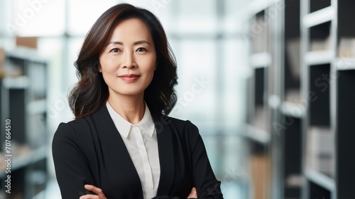 Smiling asian businesswoman at modern office