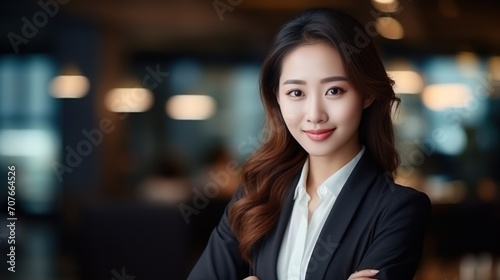 Smiling asian businesswoman at modern office