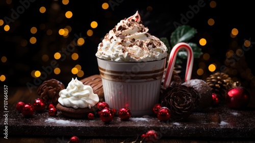 Rich hot chocolate topped with whipped cream. Generative Ai.