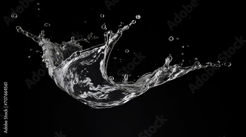 a water splash in liquid on a black background, water splash isolated on black background.Stop motion freeze shot. Splash Water for texture elements