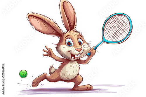 cartoon rabbit holding a racket © Angahmu2