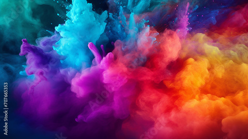 colored powder explosion. abstract closeup dust on black background. colorful background concept.