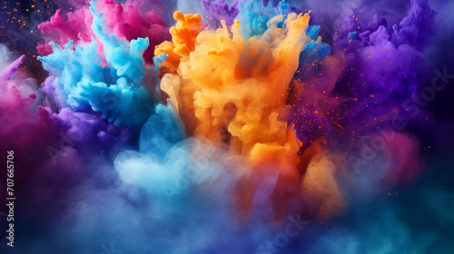 colorful background concept. colored powder explosion. abstract closeup dust on black background.