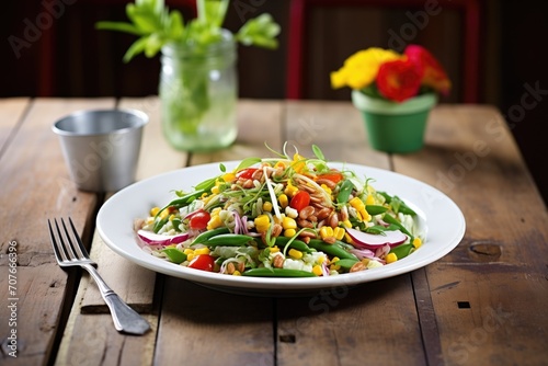 vibrant salad with corn, beans, on rustic table
