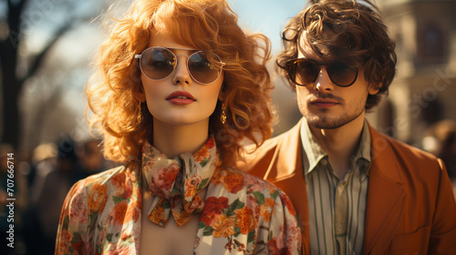 Fashionably United: Smiling Couple's Fun in the Sun with Stylish Sunglasses, generative AI