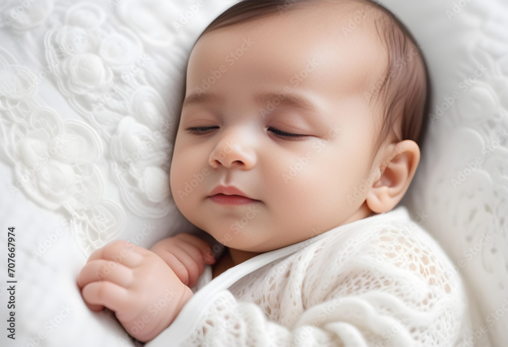 Portrait of a beautiful baby sleeping happily on white Portrait of a beautiful baby sleeping happily on white
