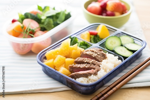 packed beef teriyaki lunch with fruit and salad sides