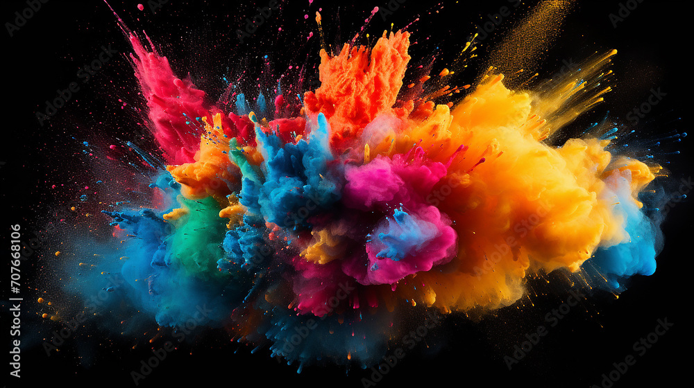black background with explosion of colored powder