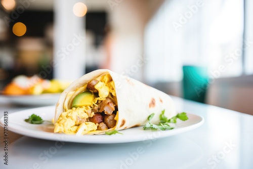 breakfast burrito with egg, cheese, and sausage