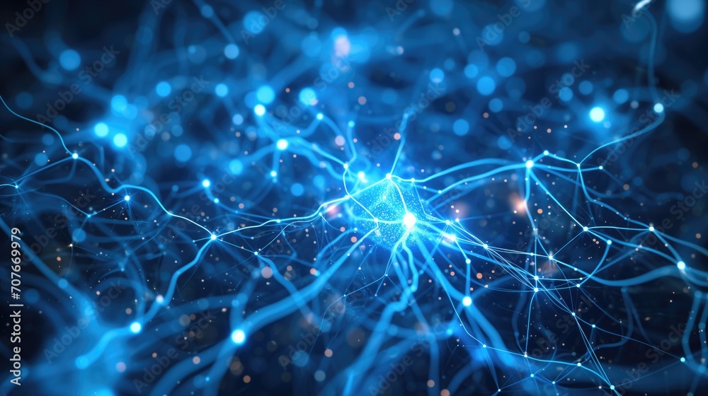Abstract digital shaped with blue neural connection lines and glowing dots. Abstract digital shaped with blue neural connection lines and glowing dots.