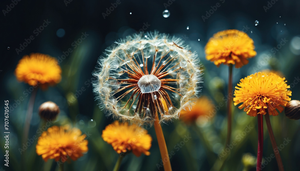 Seed dandelion in the field. AI generated Seed dandelion in the field. AI generated
