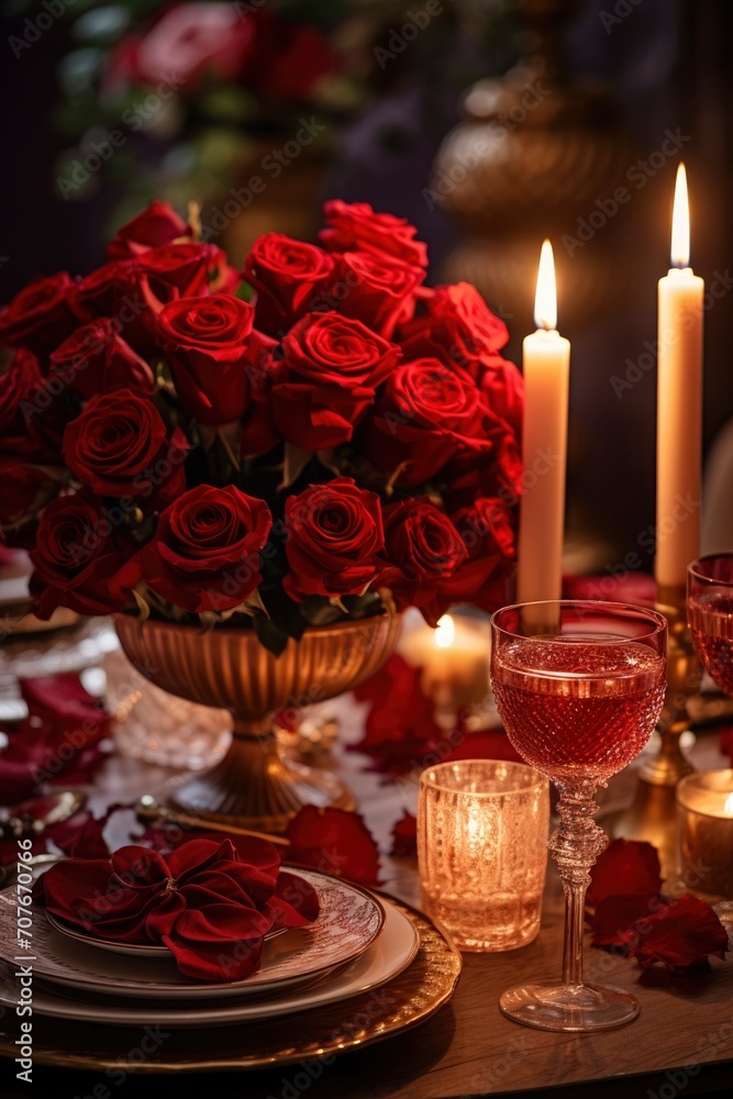 roses and candles, romantic decoration. generative ai roses and candles, romantic decoration. generative ai