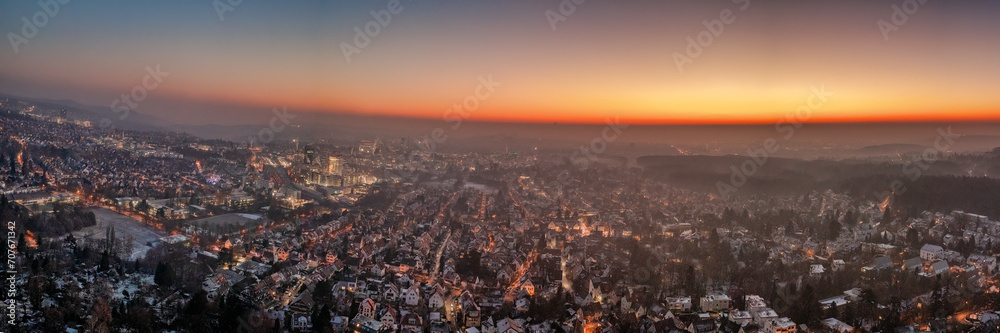 Stuttgart, Germany - Sunrise Cityscape: Urban Horizon Before Dawn