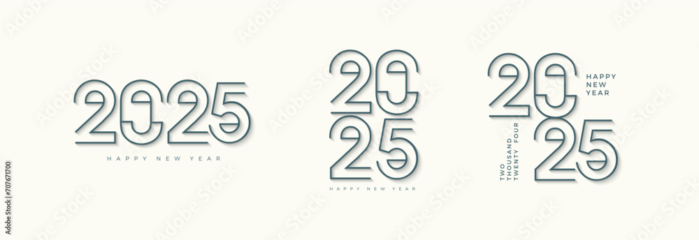 Set of two happy new year 2025 design vector shapes. Clean and unique premium vector.