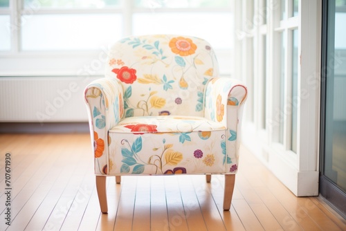 reupholstering a vintage armchair with new fabric photo