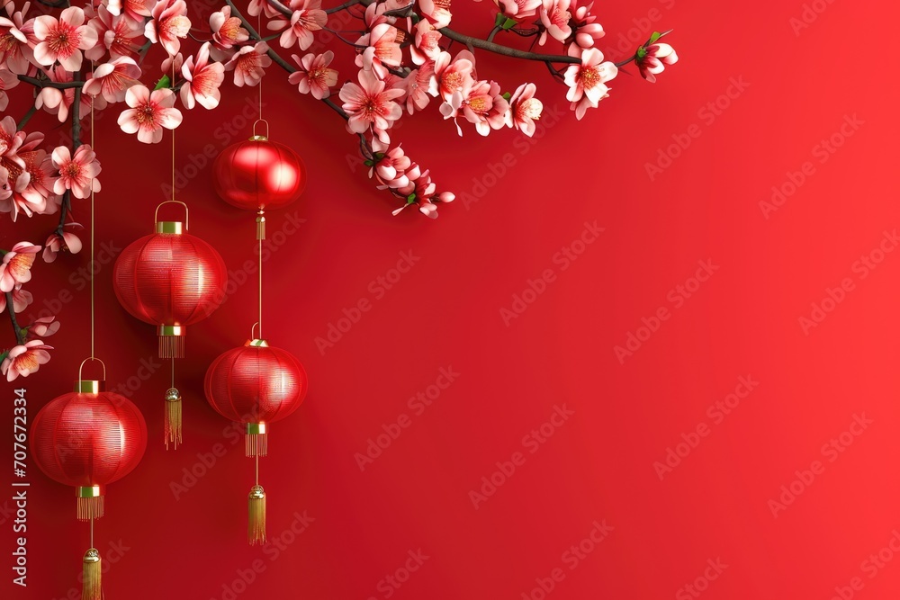 3d China new Year upon golden color floating clouds with hanging lanterns background, Happy New Year 3d China new Year upon golden color floating clouds with hanging lanterns background, Happy New Year