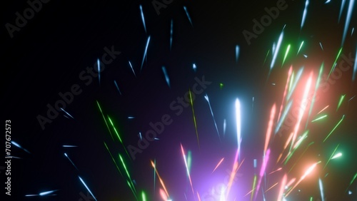 bunt leuchtendes Silvesterfeuerwerk, Farbexplosionen, Funken, Lichtstrahlen, Silvester, Pyrotechnik, Neujahrsfeier
