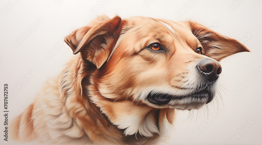 Illustration of the side face of a dog with folded ears and brown fur. portrait of a dog. Generative Ai