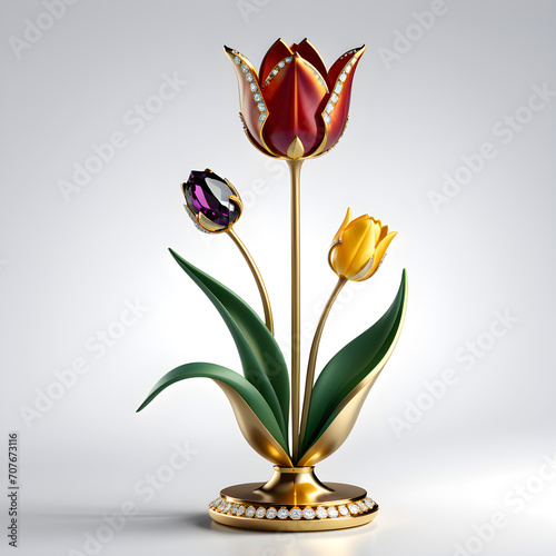 AI prompt: Elegant tulip jewelry on a golden base, high-res graphics, with gemstone accents.(Generative AI)