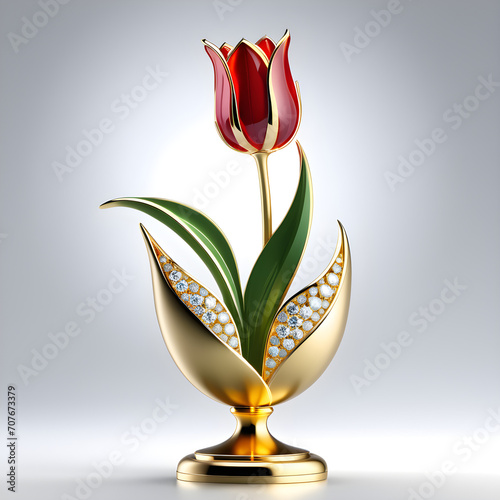 AI prompt: Elegant tulip jewelry on a golden base, high-res graphics, with gemstone accents.(Generative AI)