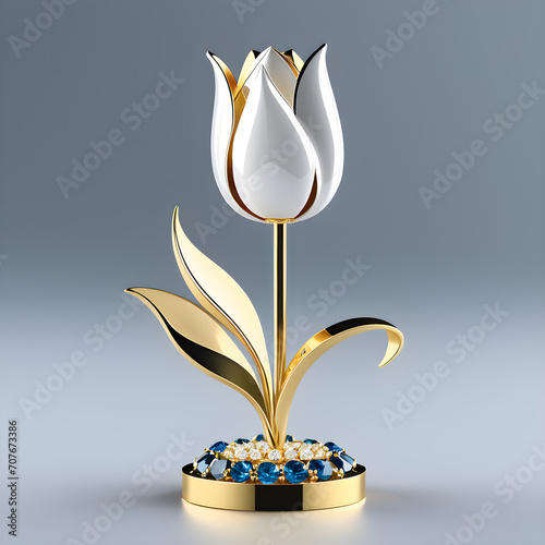 AI prompt: Elegant tulip jewelry on a golden base, high-res graphics, with gemstone accents.(Generative AI)