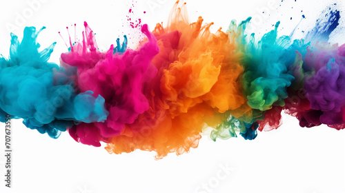 colorful background with freeze motion of colorful powder explosions isolated on white background