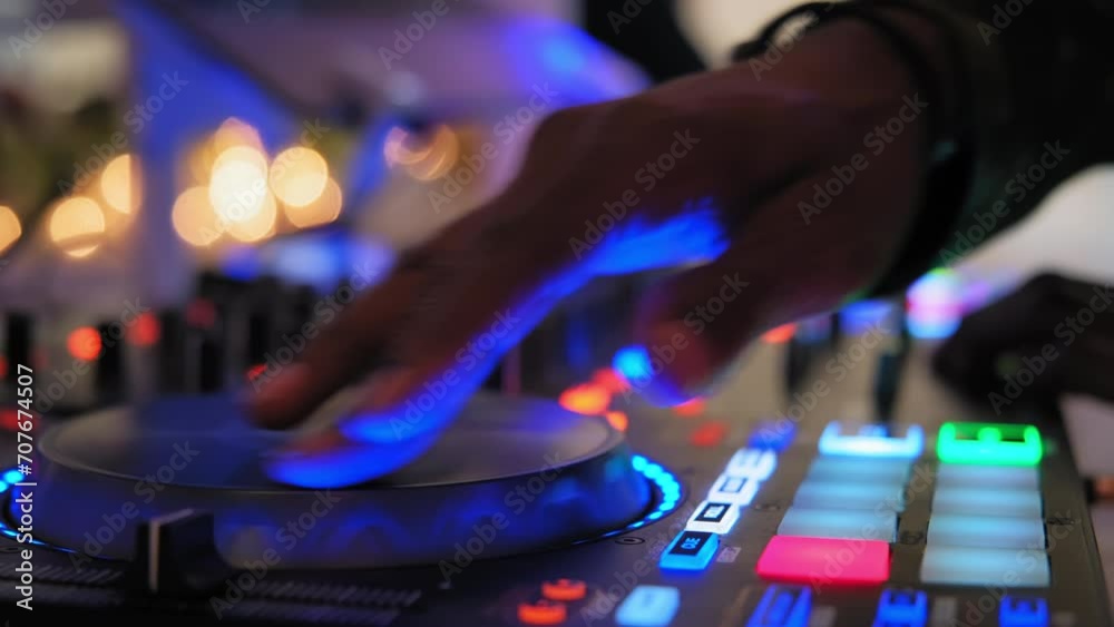 Close up view of DJ Sound mixer at an event, musical equipment Close up view of DJ Sound mixer at an event, musical equipment