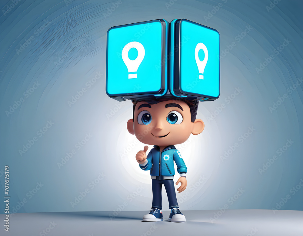 Blue Cartoon Person with Inspirational Progress Plan Blue Cartoon Person with Inspirational Progress Plan