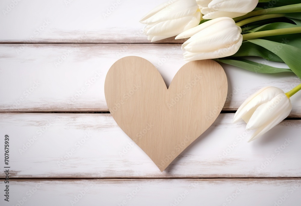 Fototapeta premium white tulips on wooden background