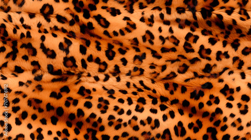 Leopard fur seamless texture, spotted animal skin tiled background. Black and orange cat tiled pattern