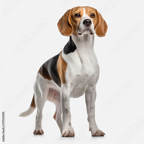 "Adorable Vigilance - Realistic Full Body Beagle on White Background"