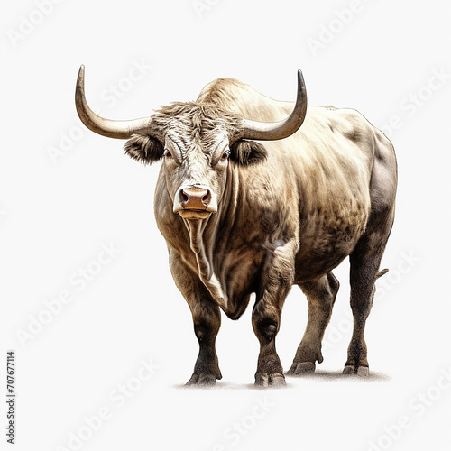  Majestic Dominance - Realistic Full Body Bull on White Background   