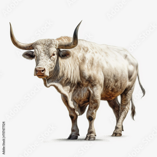 "Majestic Dominance - Realistic Full Body Bull on White Background"