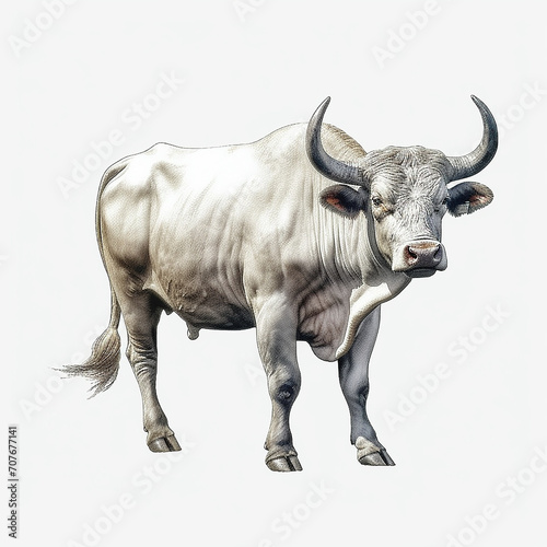 "Majestic Dominance - Realistic Full Body Bull on White Background"