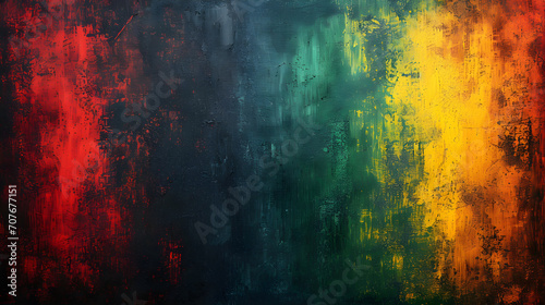 An abstract grunge textured canvas in red, yellow, and green paint, symbolizing the celebration and empowerment of Black History Month and African American culture.