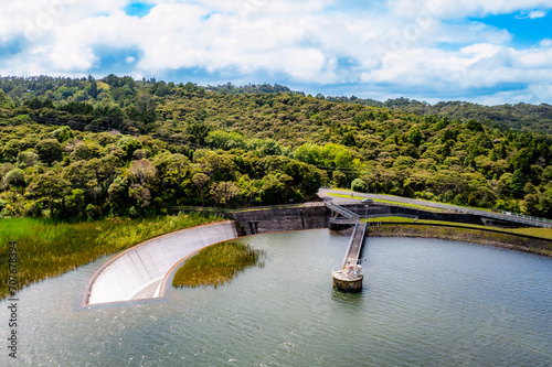 Amazing aerial view of water dam