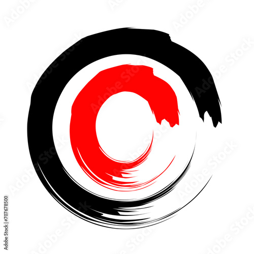 An illustration of two overlapping circles, created with black and red brushstrokes that are intentionally left unfinished. The contrast between the bold black lines and vibrant red strokes 