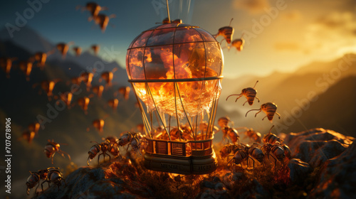 Fiery Sunset: Flaming Sky and Radiant Ball Illuminate Orange Landscape, Inspiring Illustration with Sphere, Hot Heat, and Halloween Touch!, generative AI