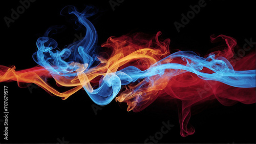 Red and blue smoke on black