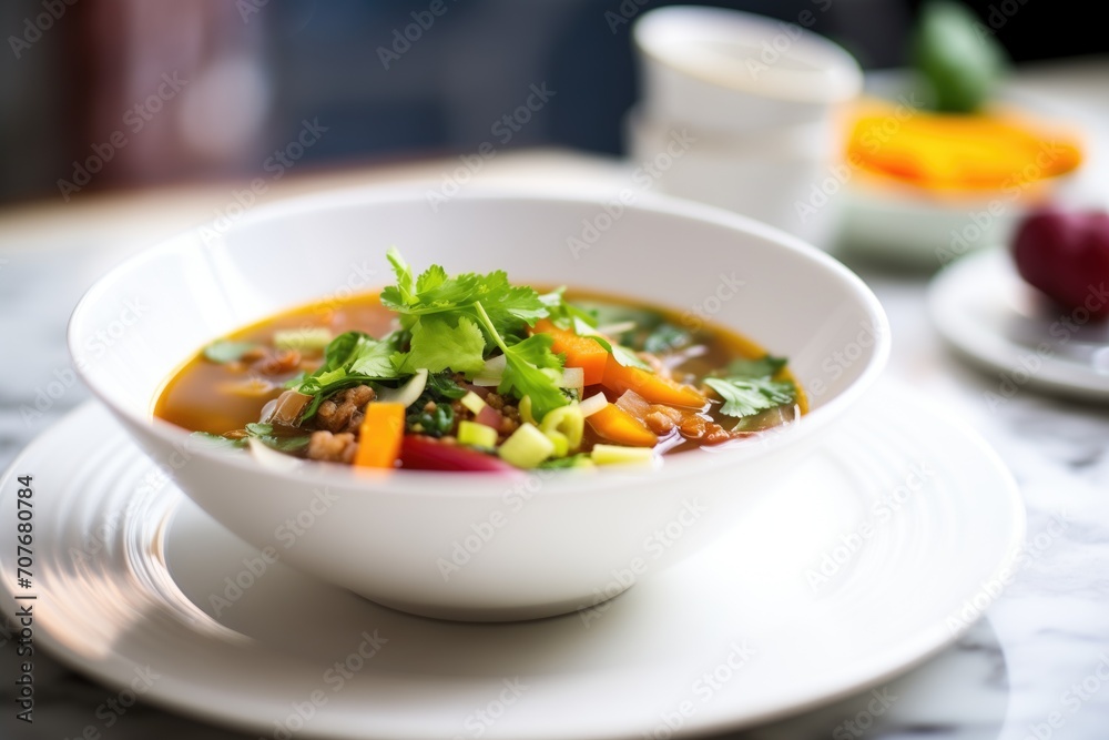 minestrone with kidney beans, close-up shot minestrone with kidney beans, close-up shot