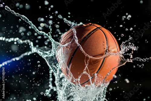 basketball with splashes of water to form an illusion generative ai © gilangedo