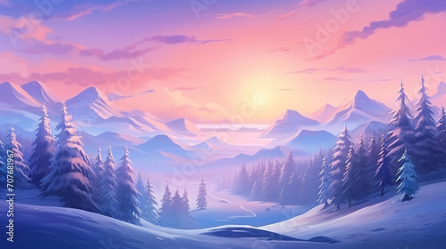 Amazing sunrise in the mountains. Sunset winter land © Black