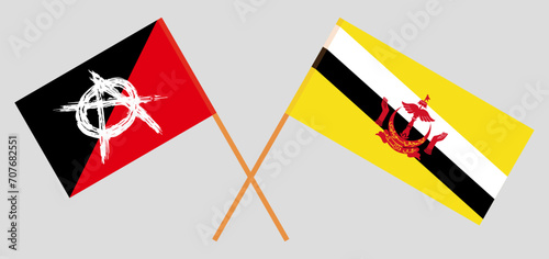 Crossed flags of anarchy and Brunei. Official colors. Correct proportion