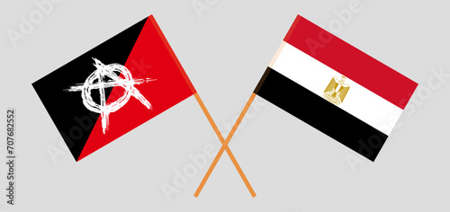 Crossed flags of anarchy and Egypt. Official colors. Correct proportion