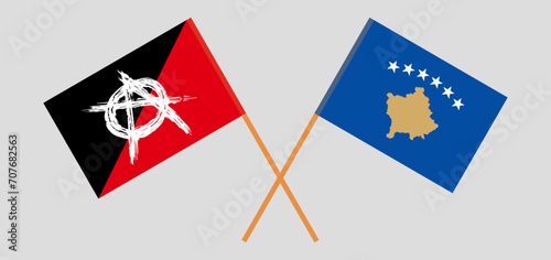 Crossed flags of anarchy and Kosovo. Official colors. Correct proportion